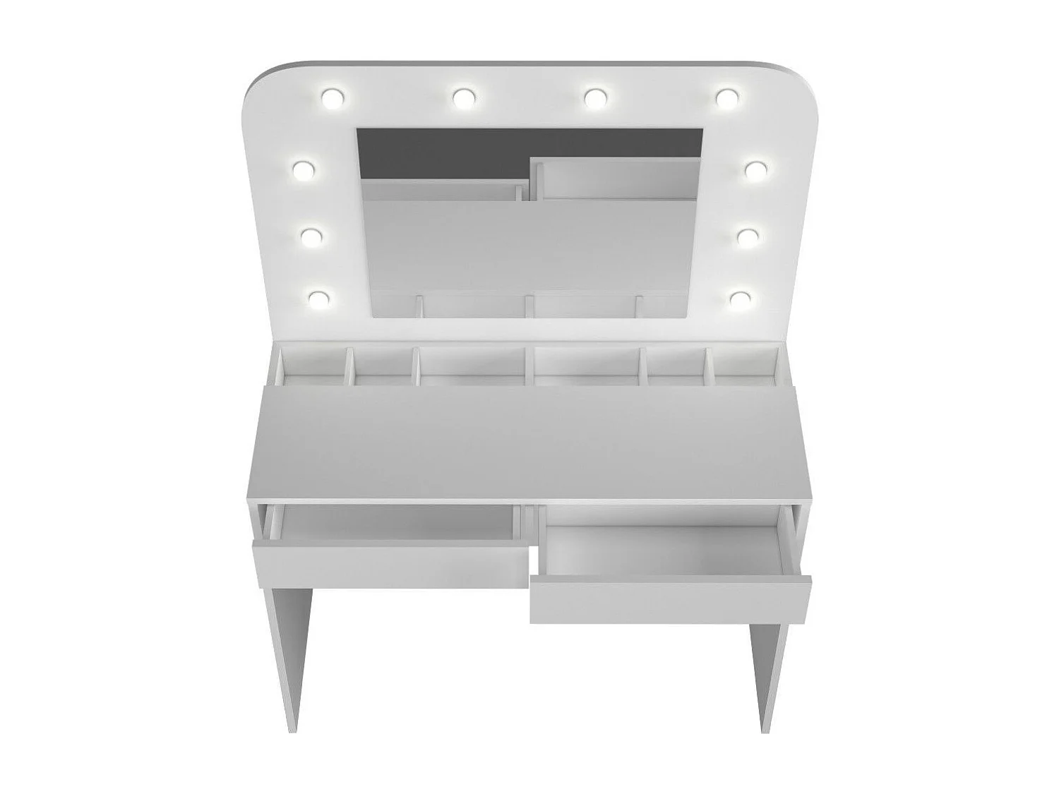 Tocador de maquillaje de 142x100x42 con espejo, 10 luces y almacenaje en blanco Holly