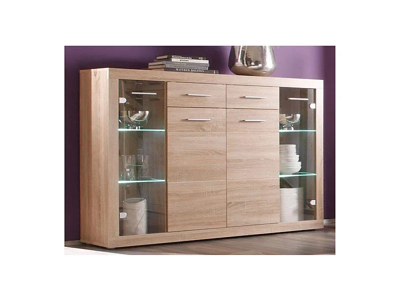 Aparador de salón-comedor de 105,2x151,5x40,1 cm con 4 puertas y 2 cajones beige Elijah