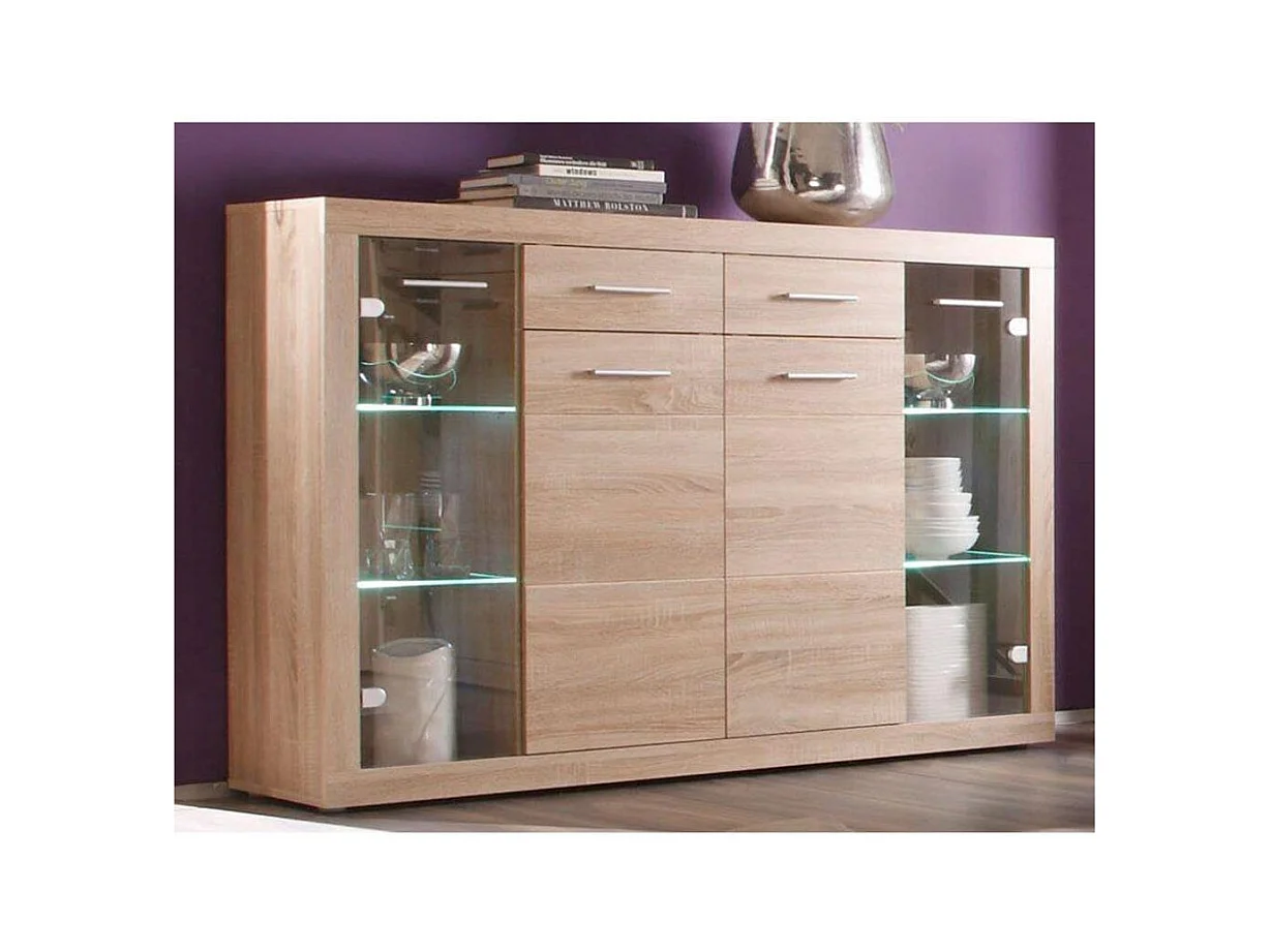 Aparador de salón-comedor de 105,2x151,5x40,1 cm con 4 puertas y 2 cajones beige Elijah