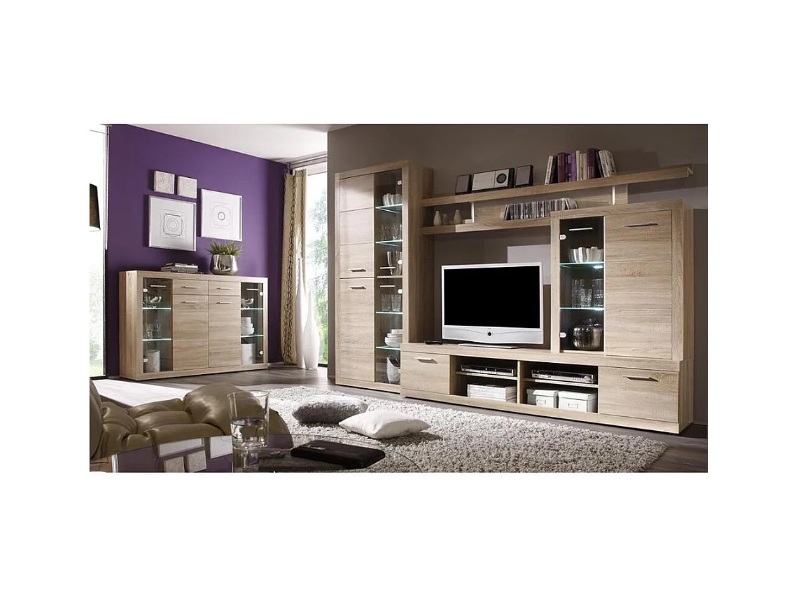 Aparador de salón-comedor de 105,2x151,5x40,1 cm con 4 puertas y 2 cajones beige Elijah