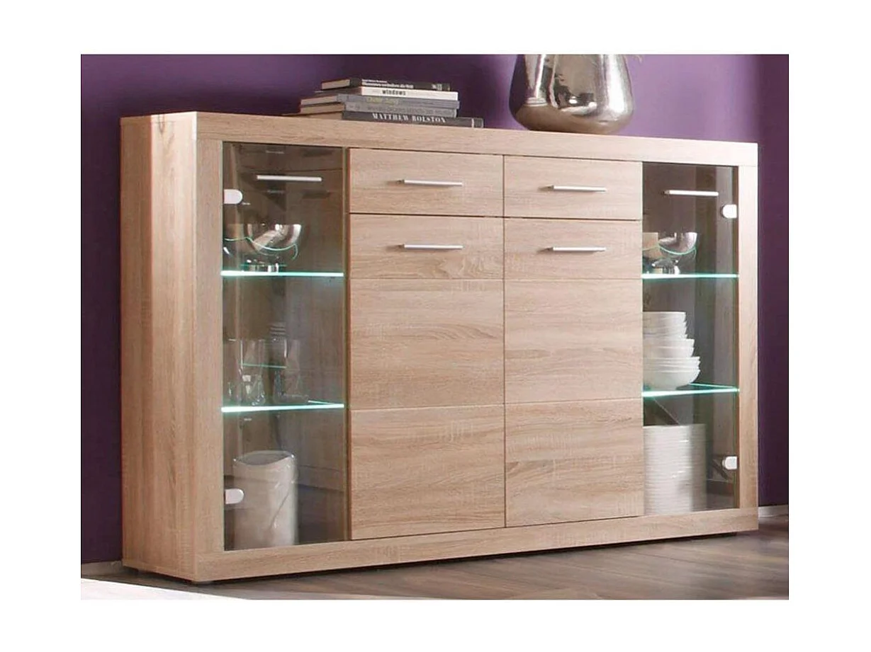 Aparador de salón-comedor de 105,2x151,5x40,1 cm con 4 puertas y 2 cajones beige Elijah