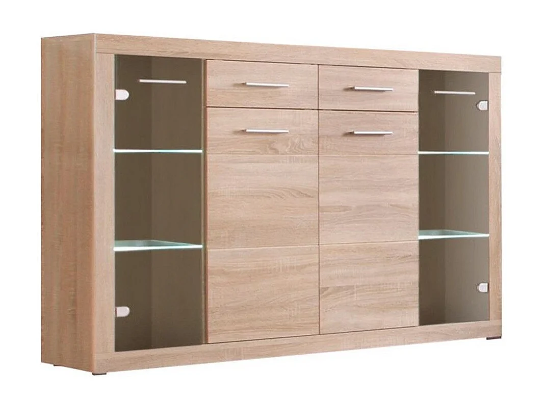 Aparador de salón-comedor de 105,2x151,5x40,1 cm con 4 puertas y 2 cajones beige Elijah