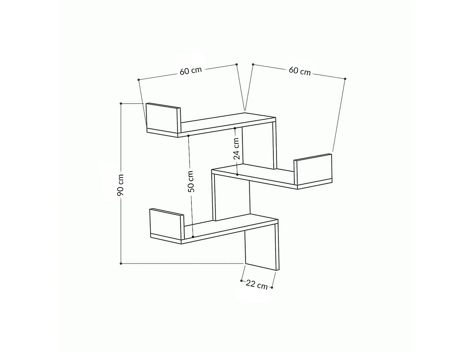 Étagère murale d’angle blanche– moderne, 3 tablettes MARFA