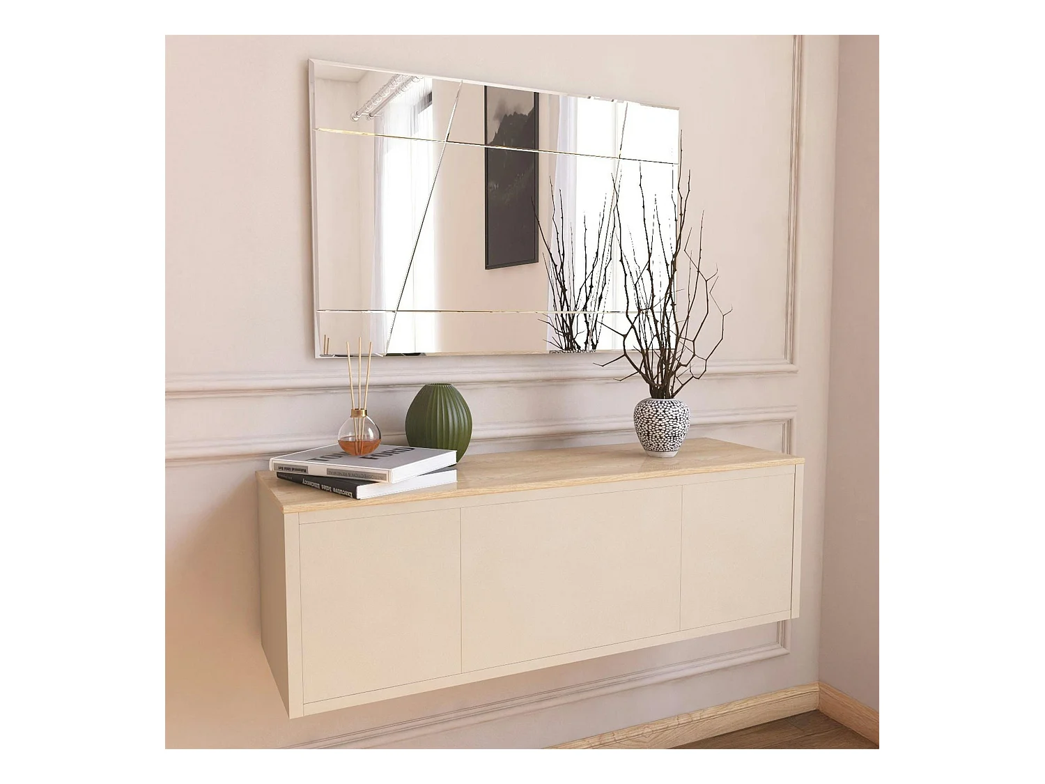 Miroir rectangulaire mural 75 cm - design gravé CODY