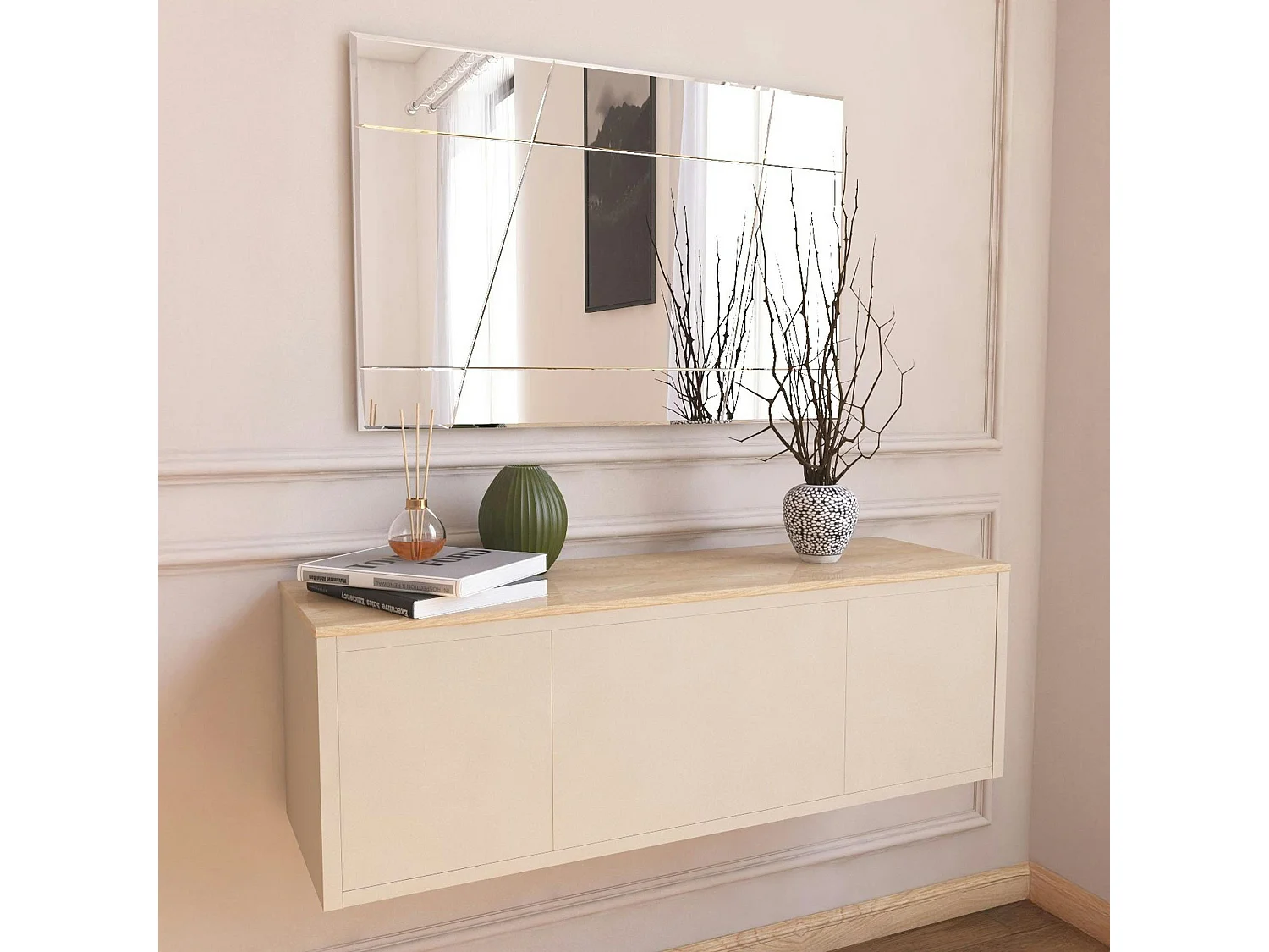 Miroir rectangulaire mural 75 cm - design gravé CODY