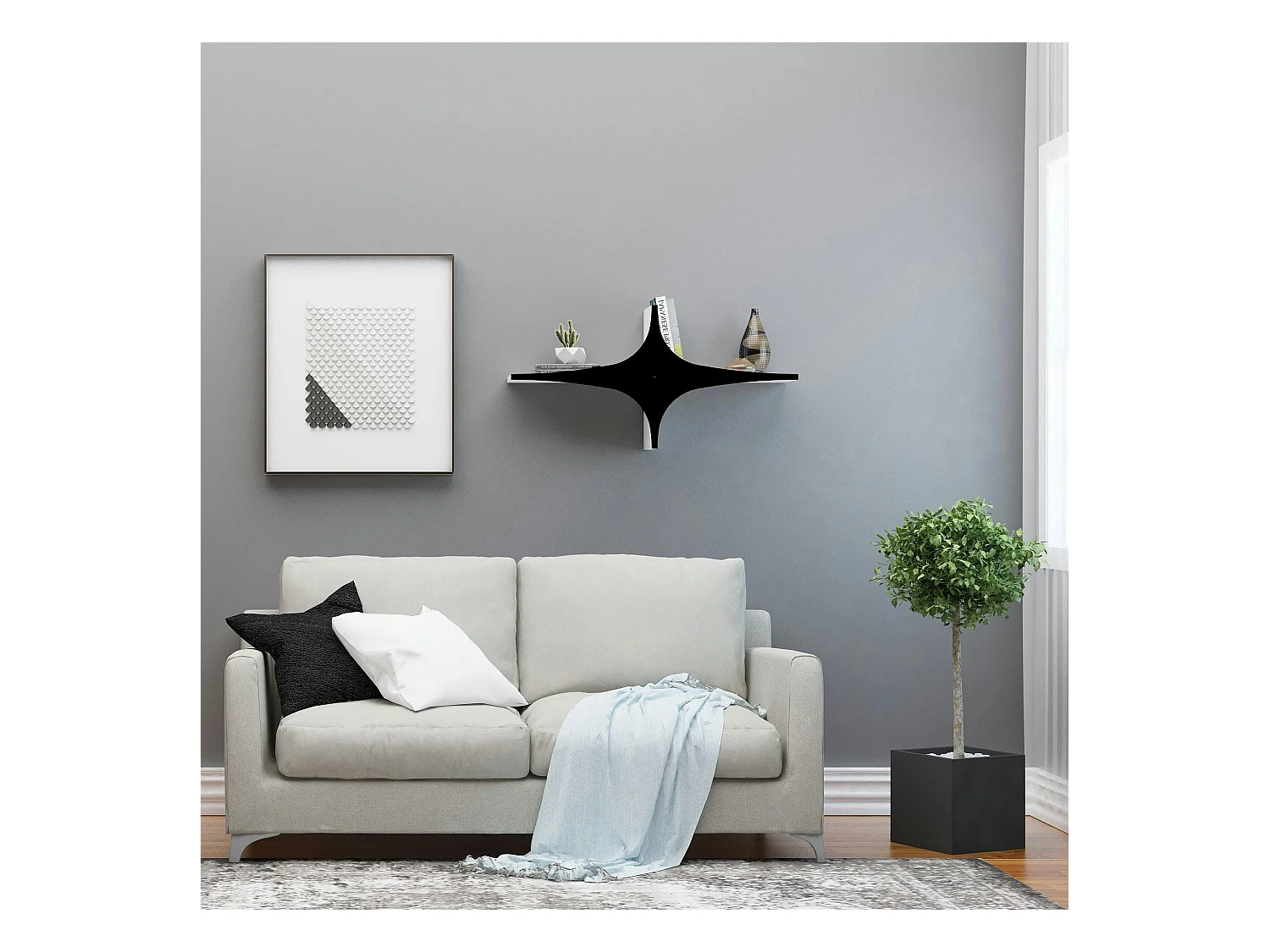 Étagère murale design noir & blanc - étoile stylisée MARFA