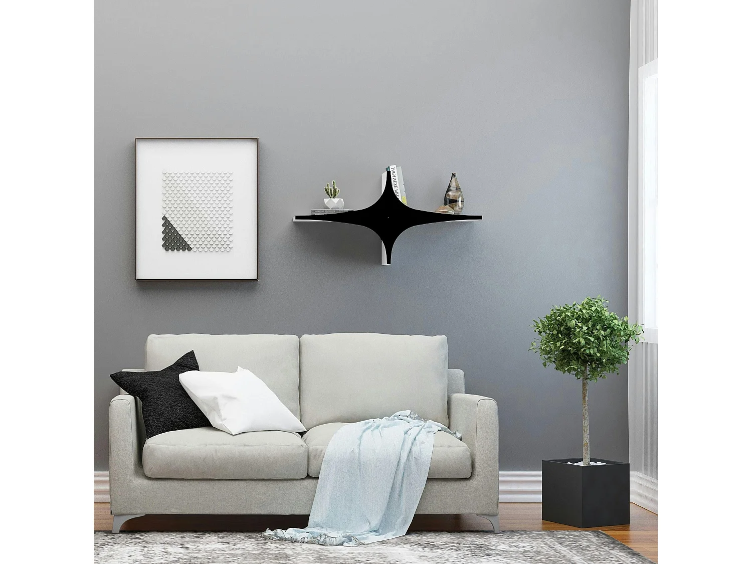 Étagère murale design noir & blanc - étoile stylisée MARFA