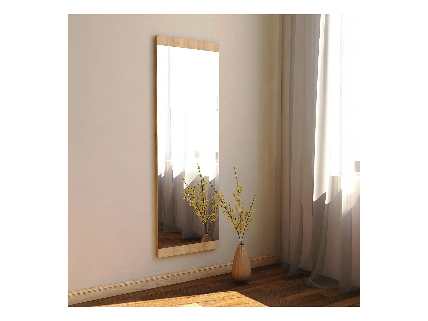 Miroir rectangulaire effet bois clair 120 cm - à poser ou suspendre CODY