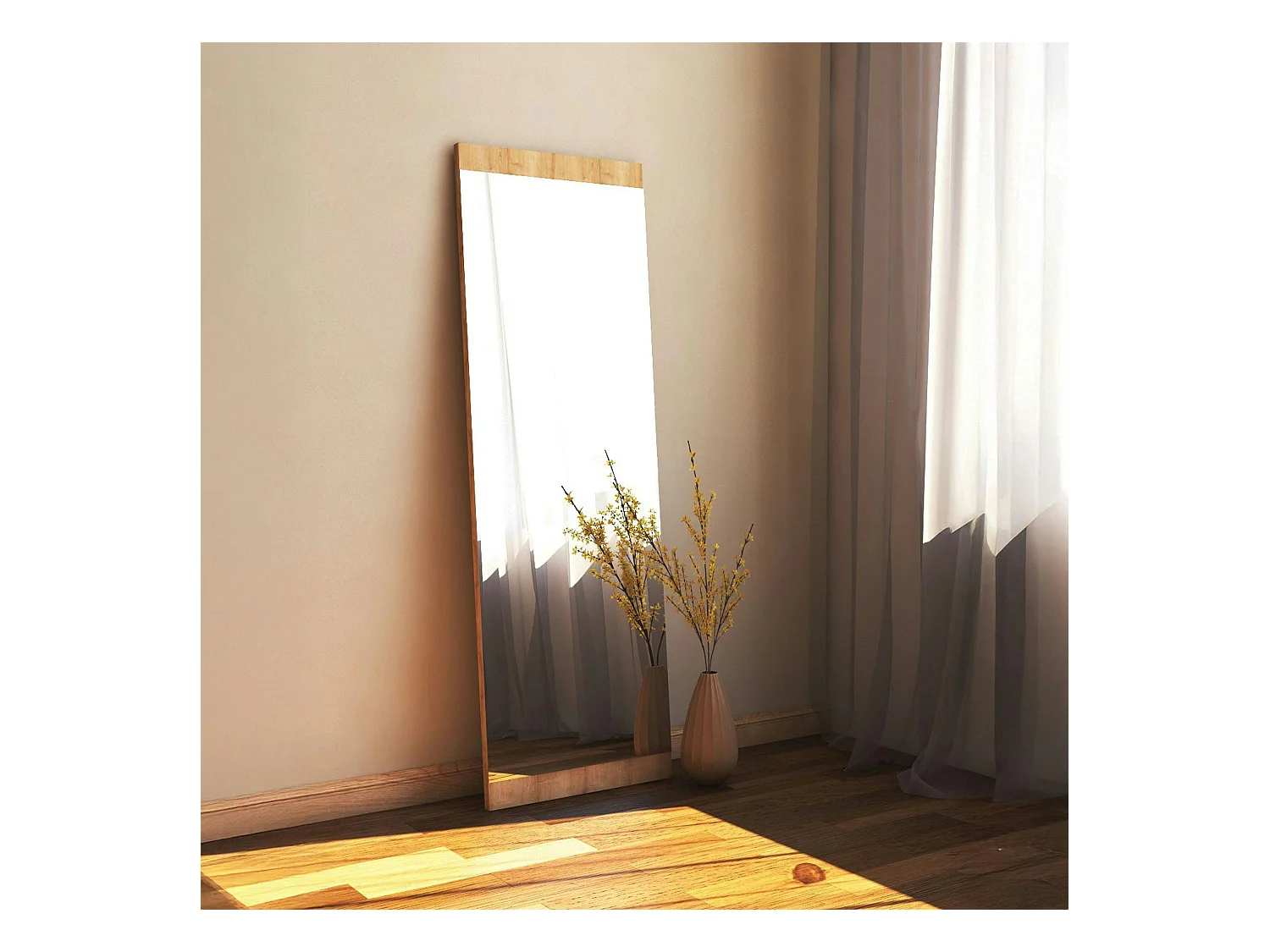 Miroir rectangulaire effet bois clair 120 cm - à poser ou suspendre CODY