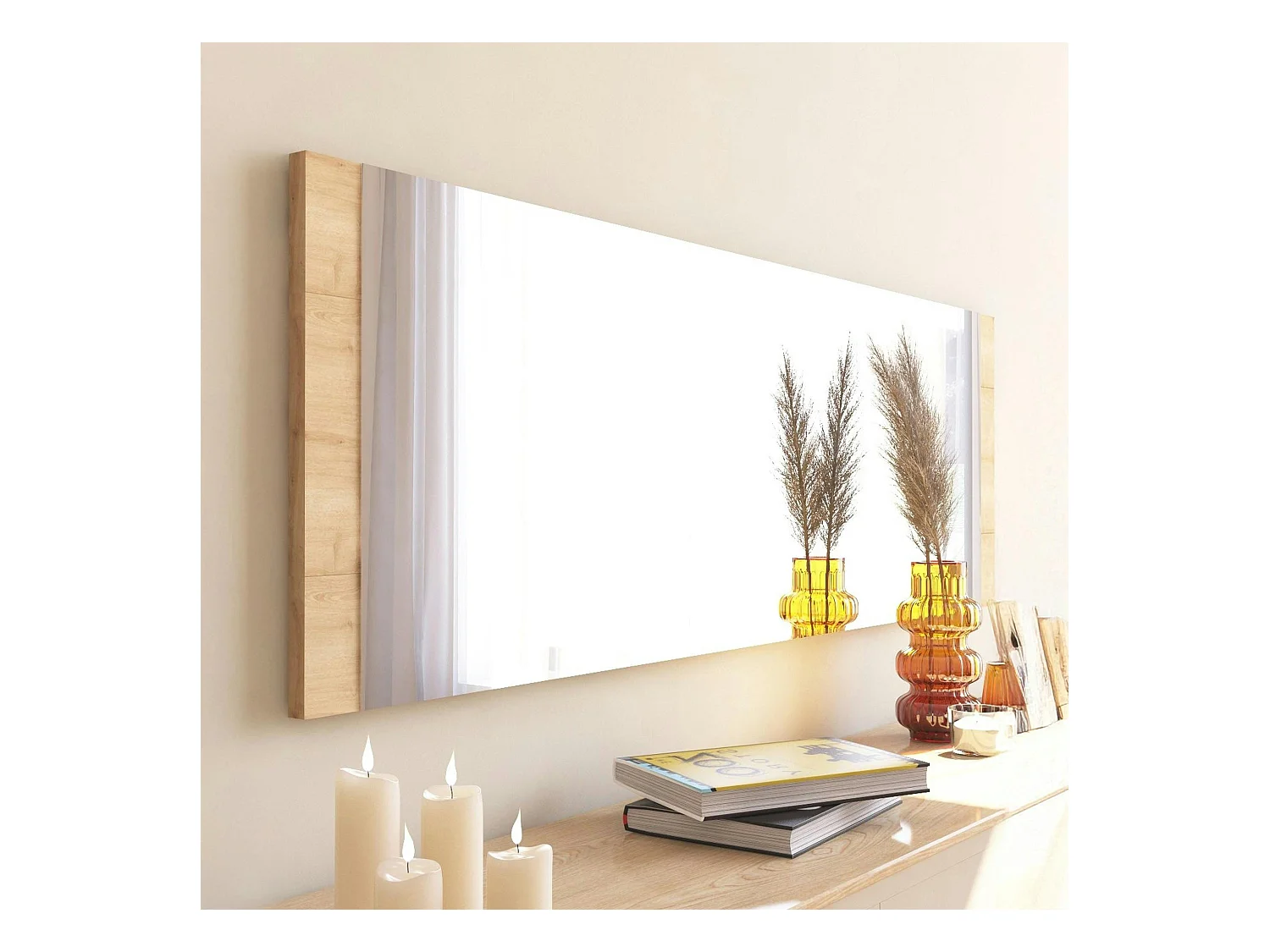 Miroir rectangulaire effet bois clair 120 cm - à poser ou suspendre CODY