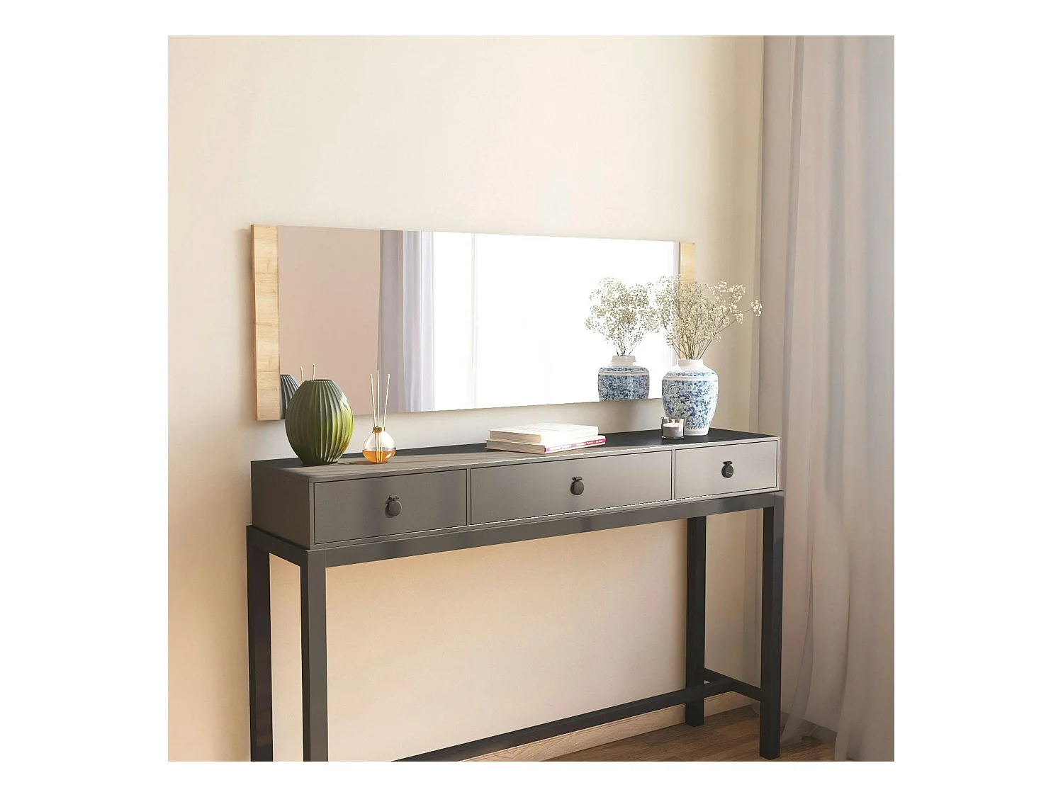 Miroir rectangulaire effet bois clair 120 cm - à poser ou suspendre CODY