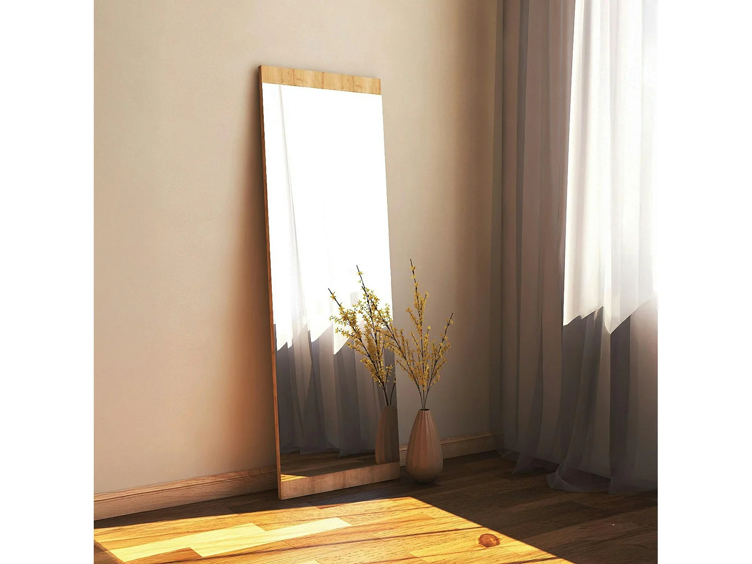 Miroir rectangulaire effet bois clair 120 cm - à poser ou suspendre CODY