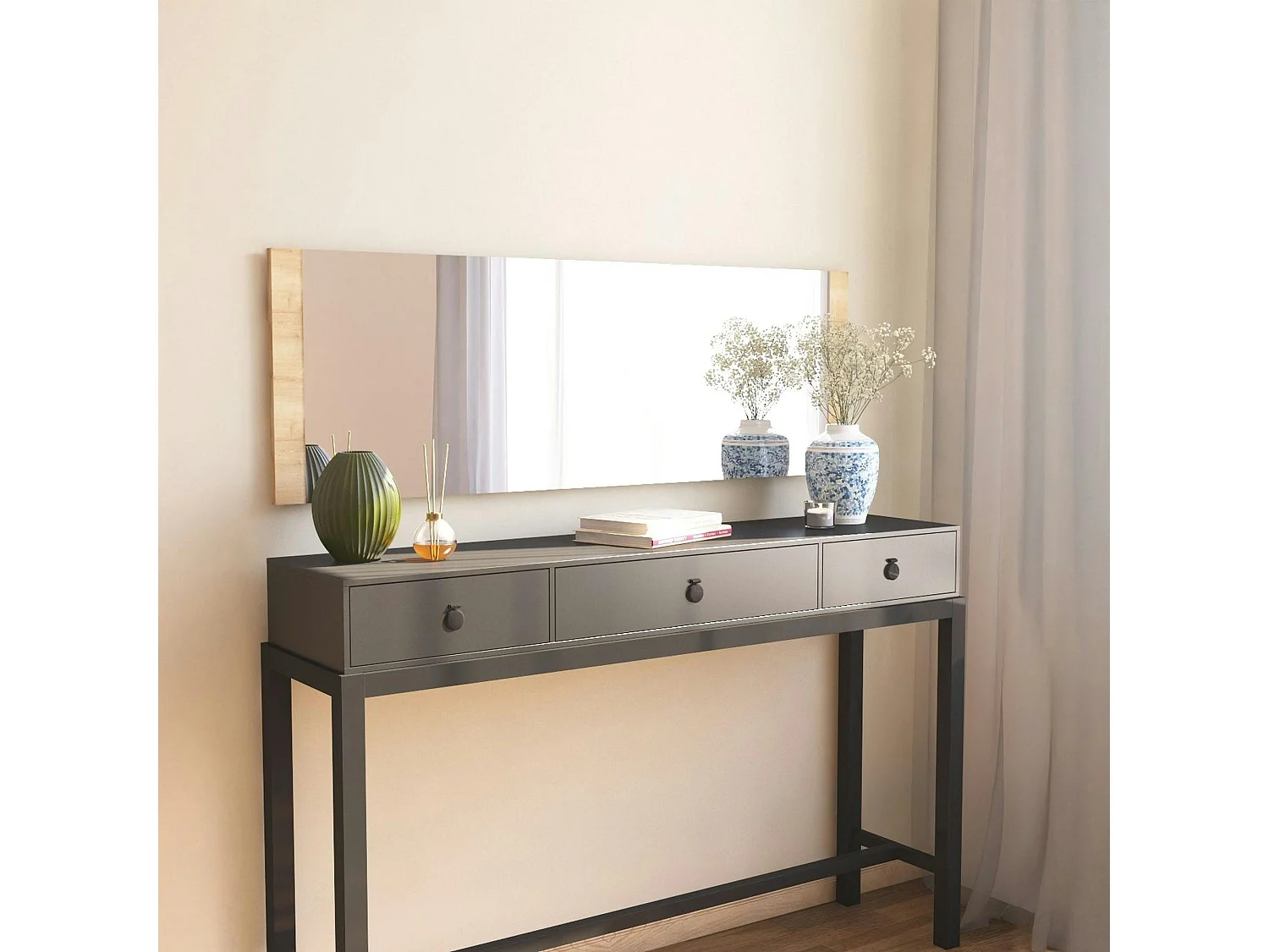 Miroir rectangulaire effet bois clair 120 cm - à poser ou suspendre CODY