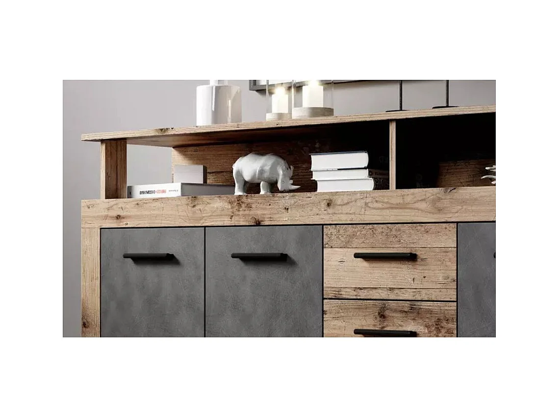 Aparador de salón-comedor de 95,4x190,31x9 cm con 4 puertas en color marrón y gris Luana