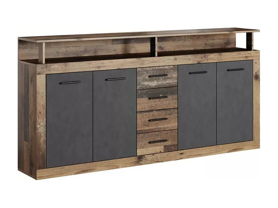 Aparador de salón-comedor de 95,4x190,31x9 cm con 4 puertas en color marrón y gris Luana