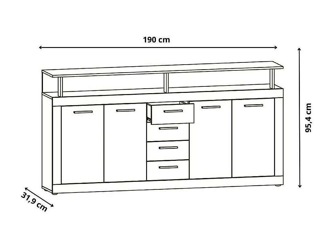 Aparador de salón-comedor de 95,4x190,31x9 cm con 4 puertas en color marrón y gris Luana