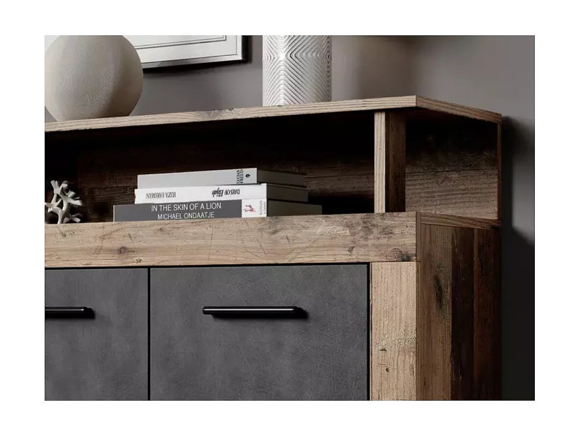 Aparador de salón-comedor de 95,4x190,31x9 cm con 4 puertas en color marrón y gris Luana