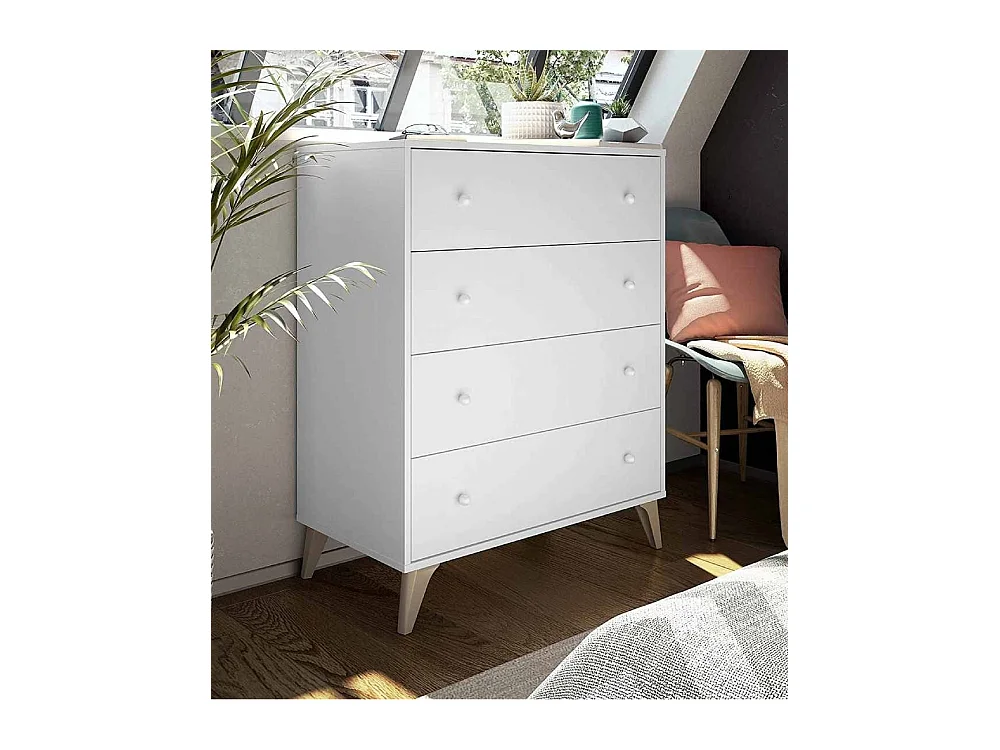Cómoda de 4 cajones de 95x77,5x40 cm de aglomerado de alta densidad en color blanco Candy