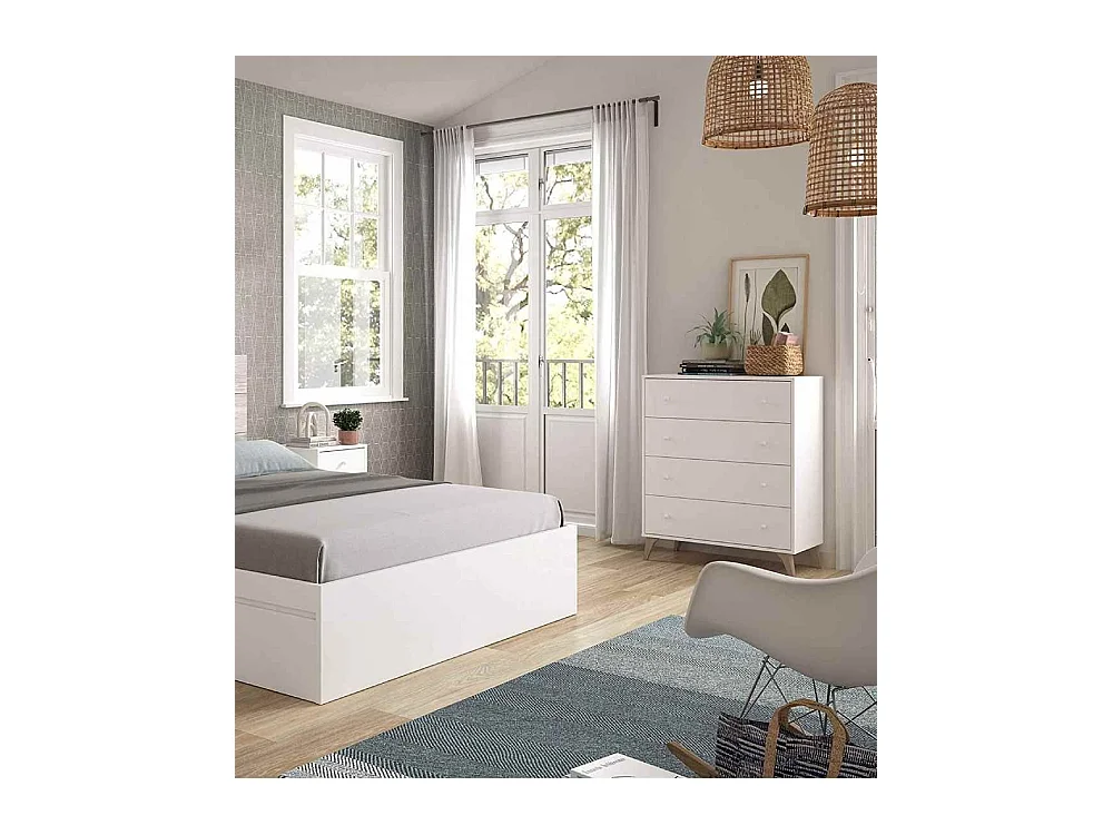 Cómoda de 4 cajones de 95x77,5x40 cm de aglomerado de alta densidad en color blanco Candy