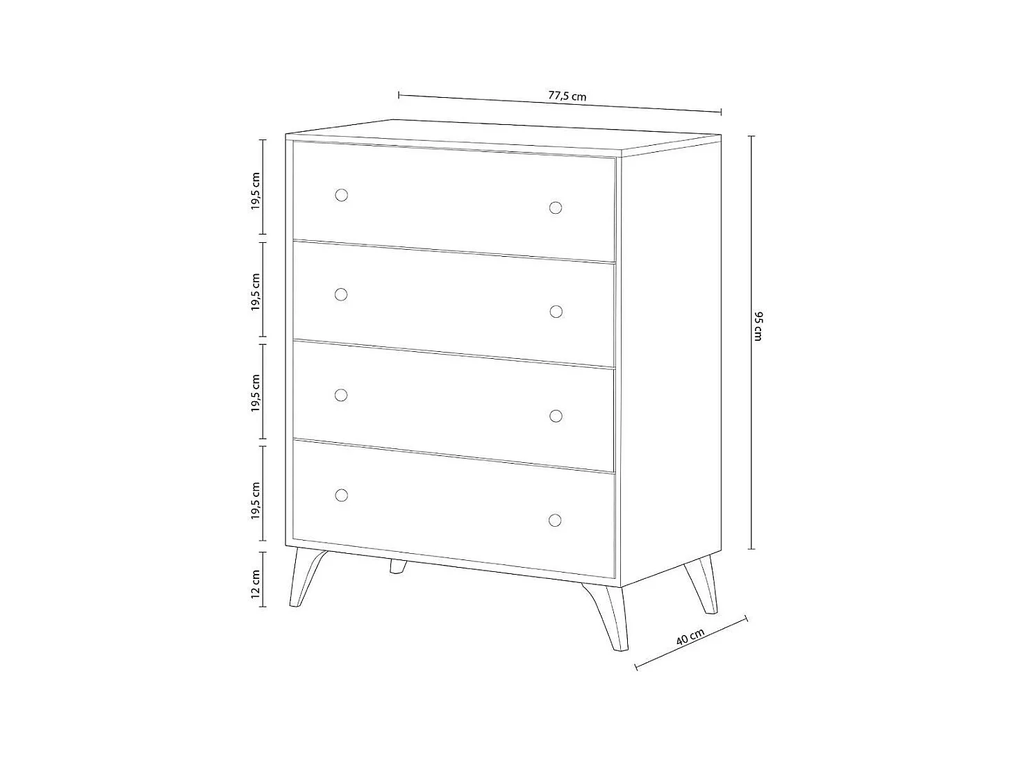 Cómoda de 4 cajones de 95x77,5x40 cm de aglomerado de alta densidad en color blanco Candy