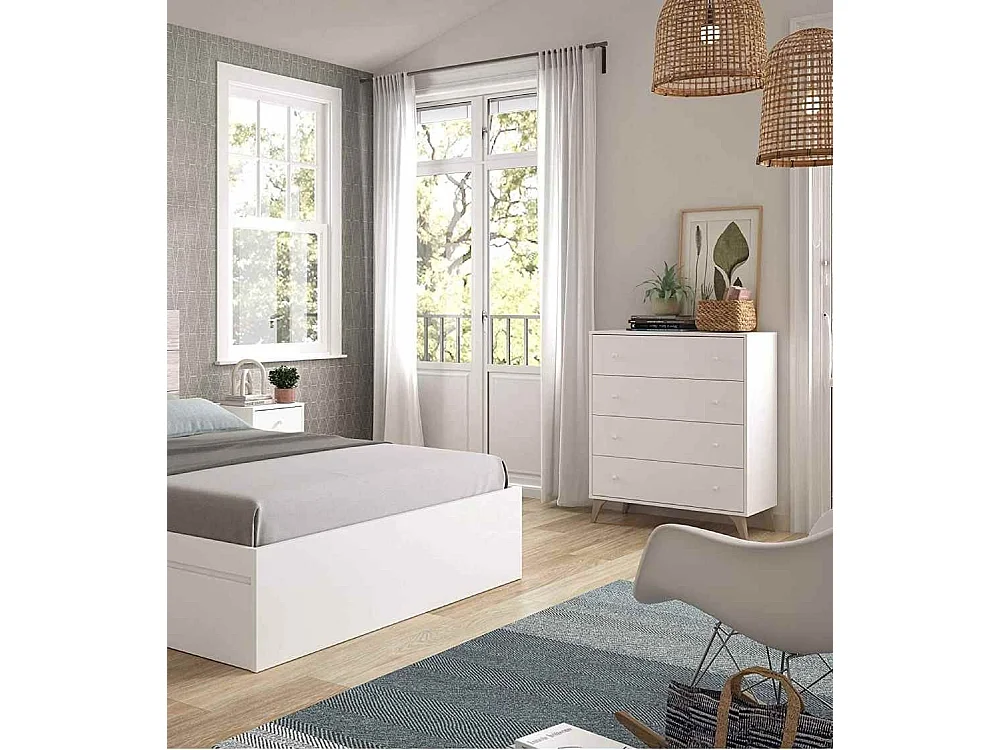 Cómoda de 4 cajones de 95x77,5x40 cm de aglomerado de alta densidad en color blanco Candy