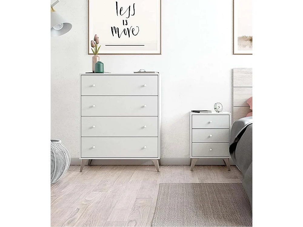 Cómoda de 4 cajones de 95x77,5x40 cm de aglomerado de alta densidad en color blanco Candy