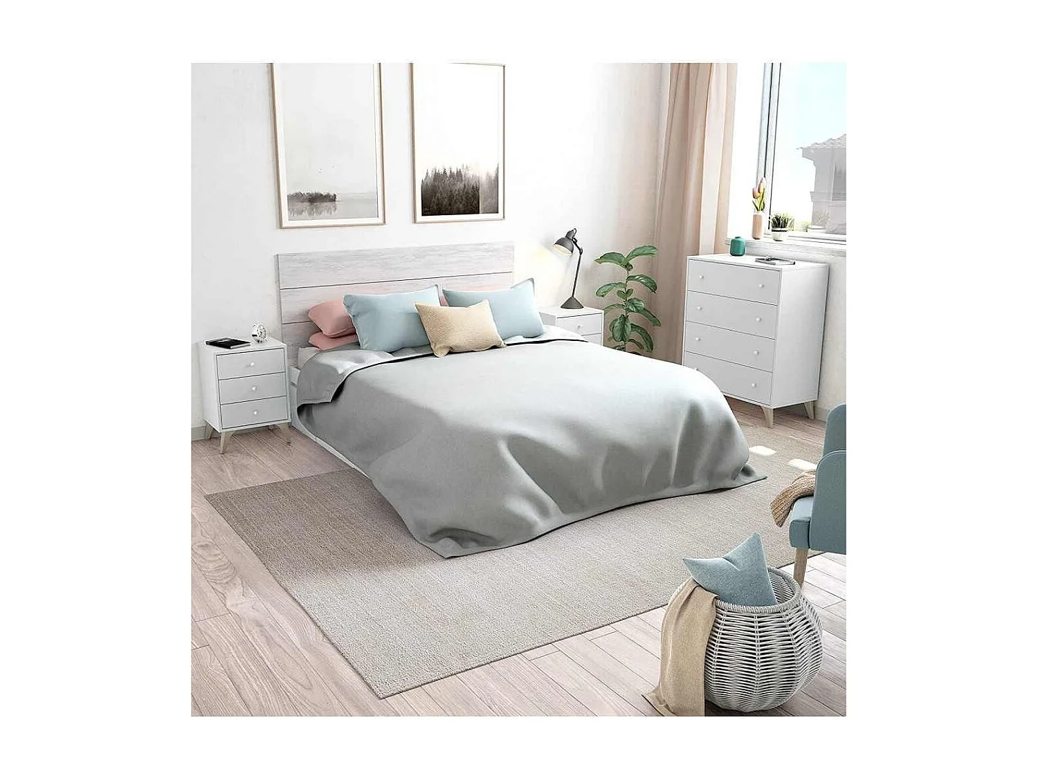 Cómoda de 4 cajones de 95x77,5x40 cm de aglomerado de alta densidad en color blanco Candy