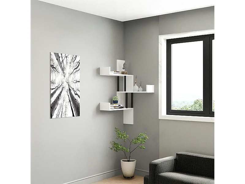 Étagère murale d’angle blanche - design, 3 plateaux JENA