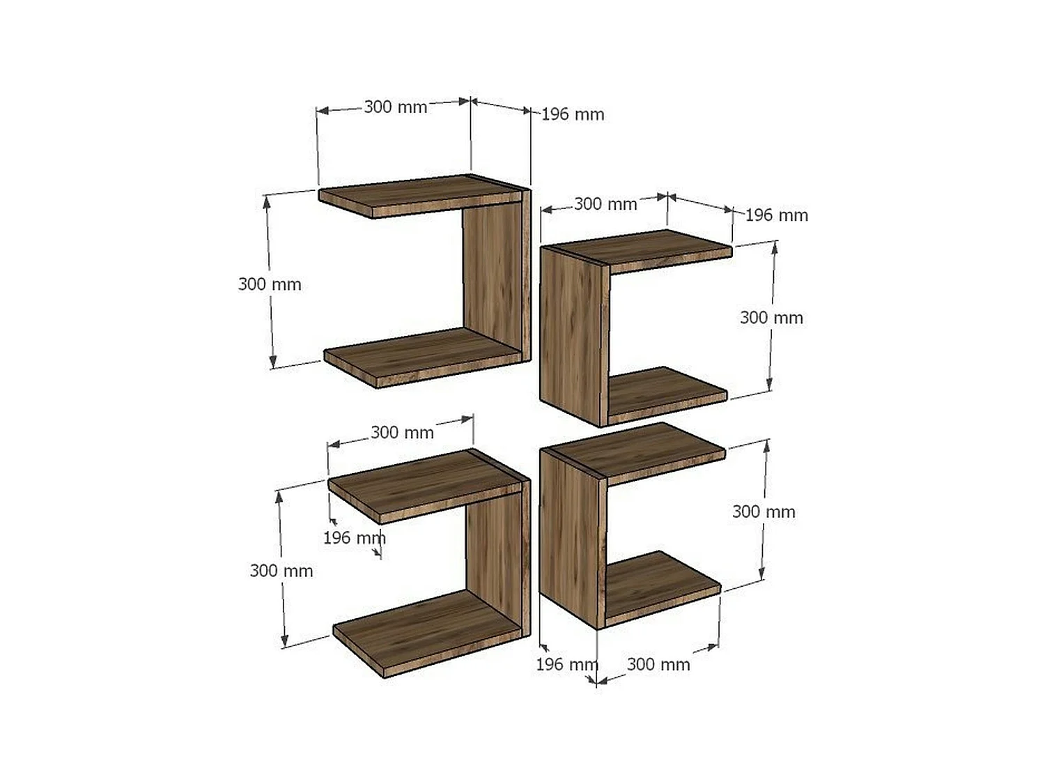 Etagère murale modulable effet bois forme U (lot de 4) MARFA