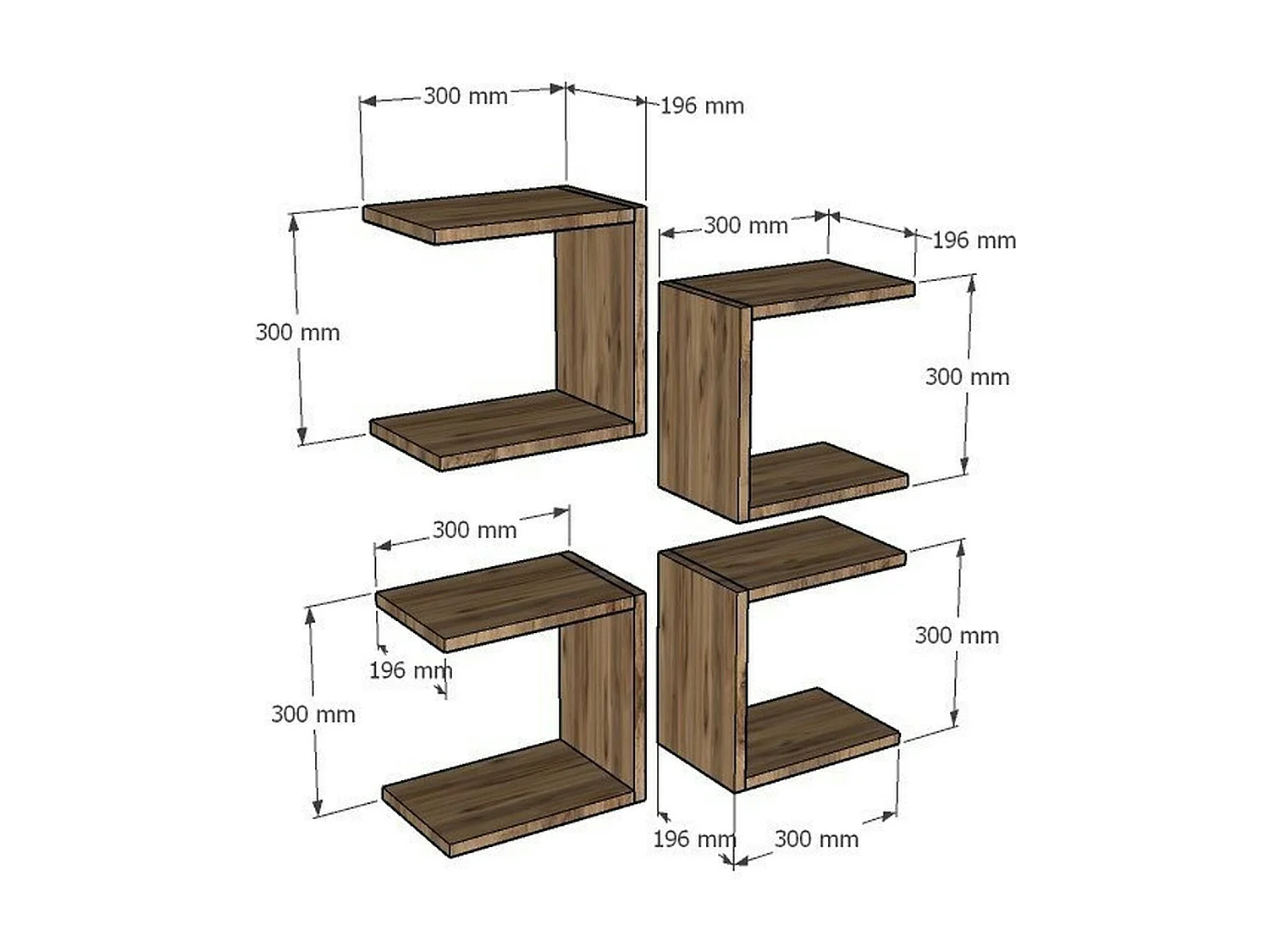 Etagère murale modulable effet bois forme U (lot de 4) MARFA