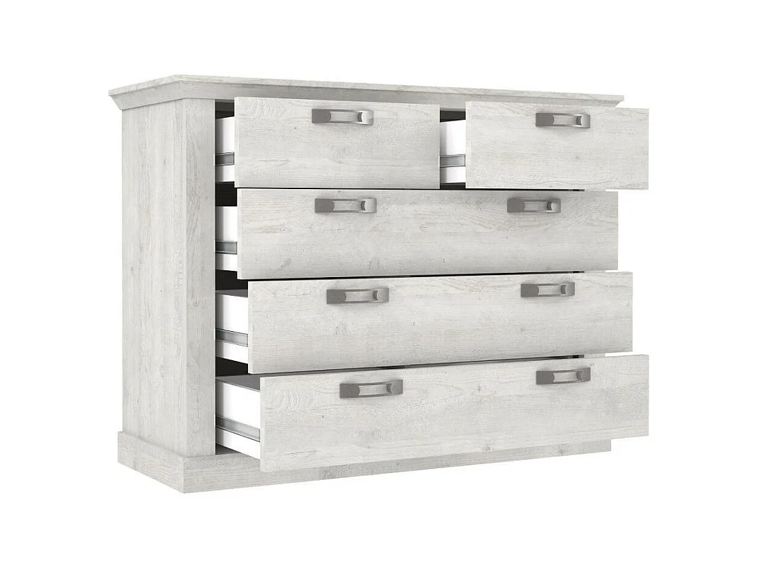 Cómoda de dormitorio de 5 cajones de 89,9x119,5x44,9 cm con acabado en madera blanca Karen