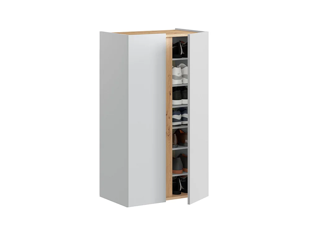 Zapatero con 2 puertas y 6 estantes regulables de 102x57x35 cm en blanco y beige Ébano