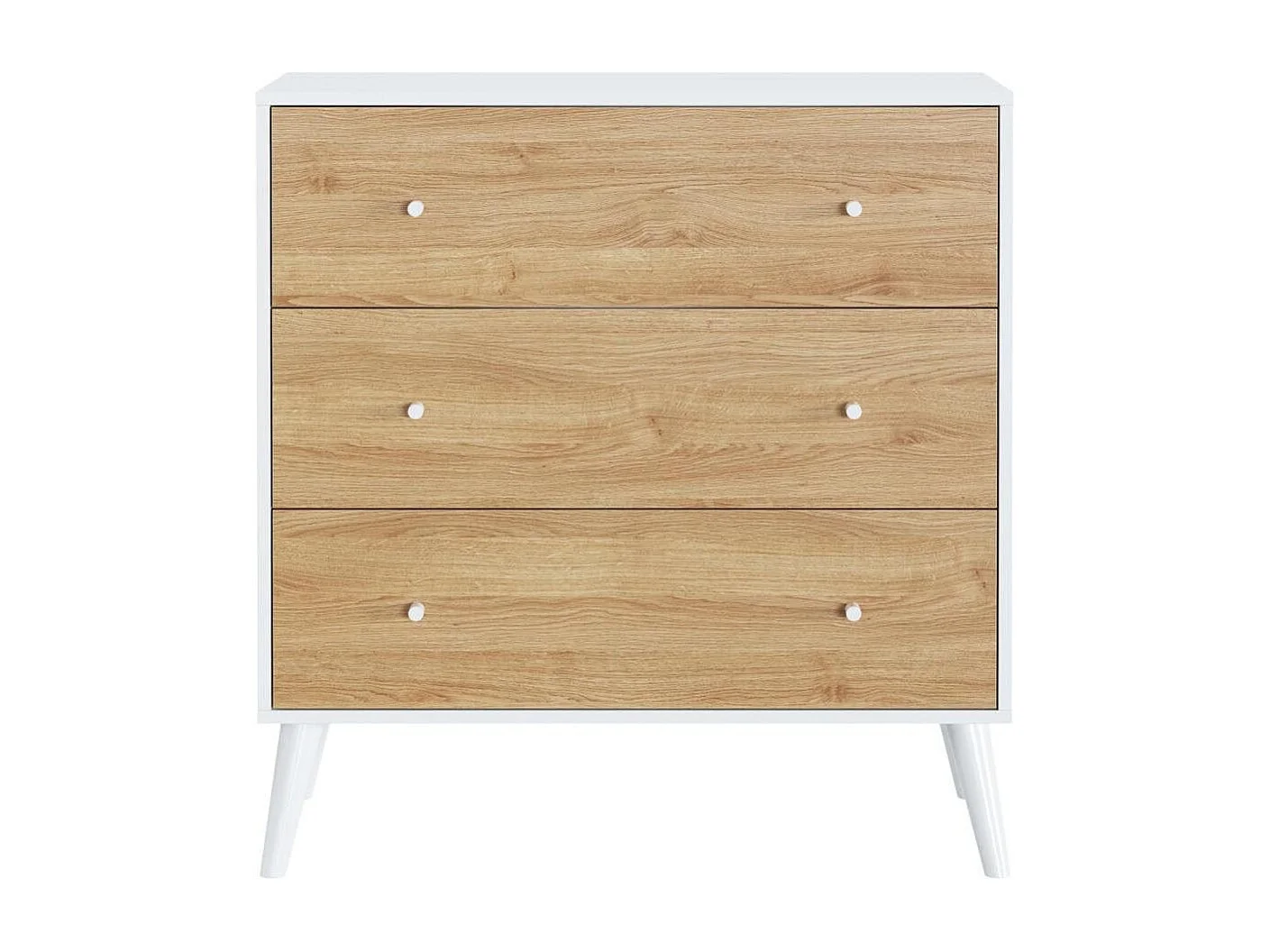 Cómoda de 3 cajones de 106x100x45 cm para dormitorio en color blanco y roble Leah