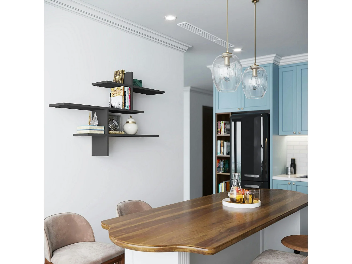 Étagère murale design effet bois gris - 3 plateaux croisés MARFA