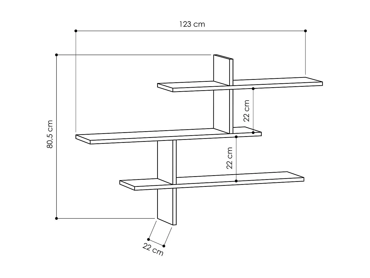 Étagère murale design effet bois gris - 3 plateaux croisés MARFA
