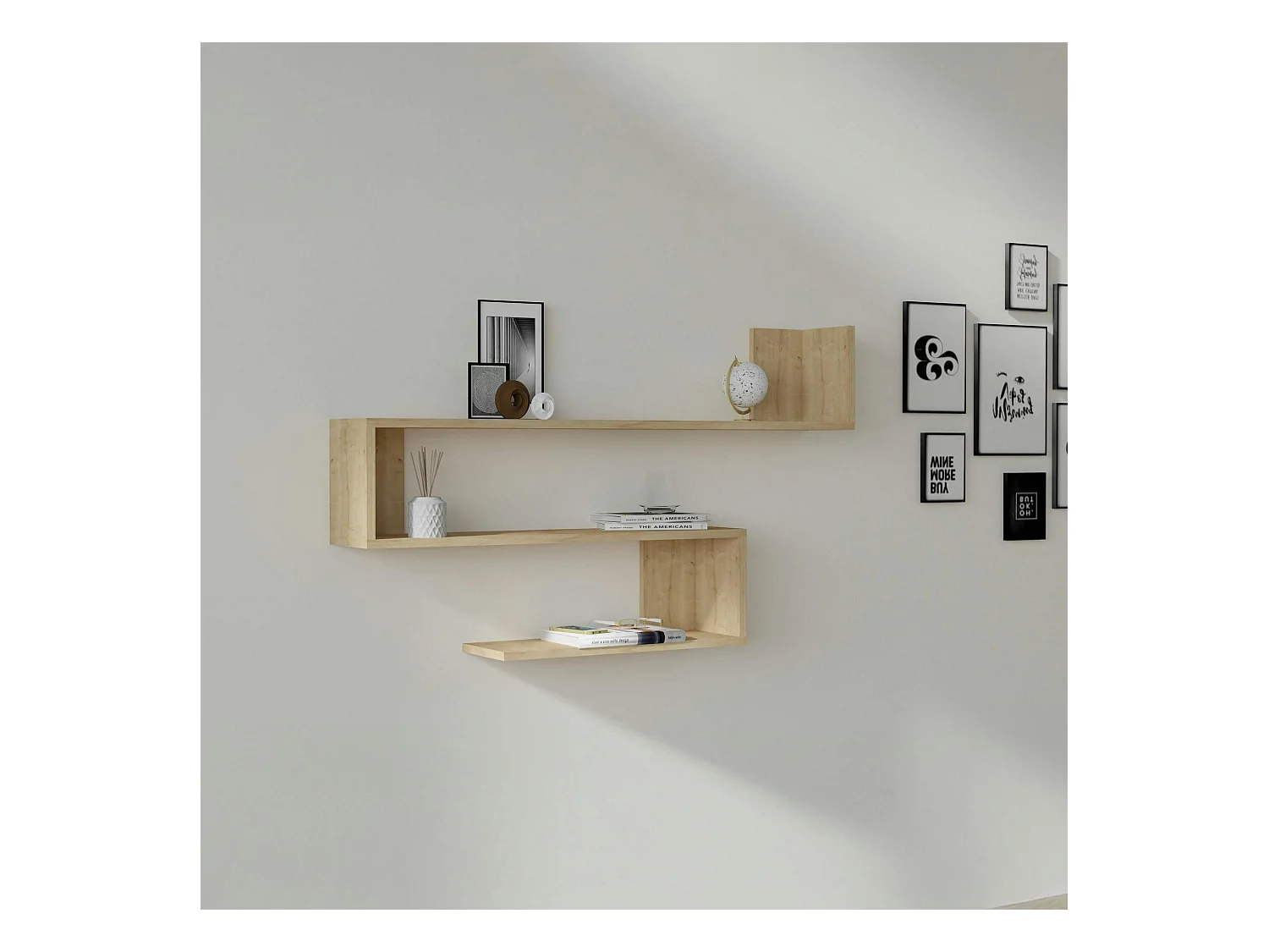 Étagère murale design effet bois clair en zigzag MARFA