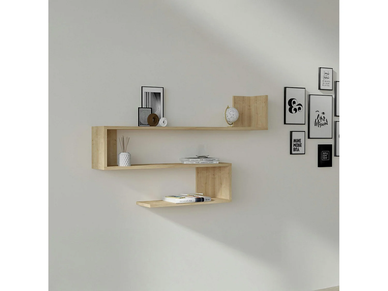 Étagère murale design effet bois clair en zigzag MARFA