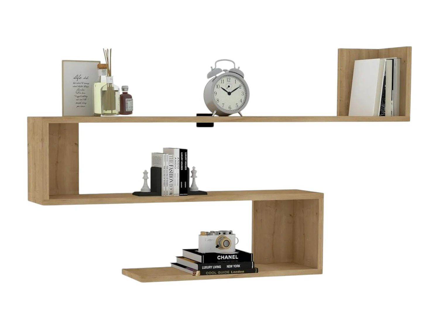 Étagère murale design effet bois clair en zigzag MARFA