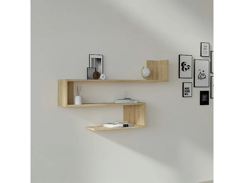 Étagère murale design effet bois clair en zigzag MARFA