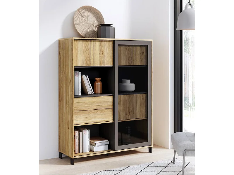 Aparador de salón-comedor de 149,6x115,5x42 cm con 3 puertas y 2 cajones en beige Folke