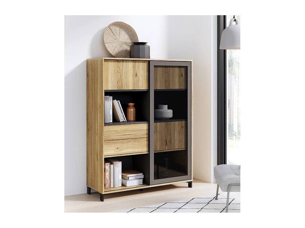 Aparador de salón-comedor de 149,6x115,5x42 cm con 3 puertas y 2 cajones en beige Folke