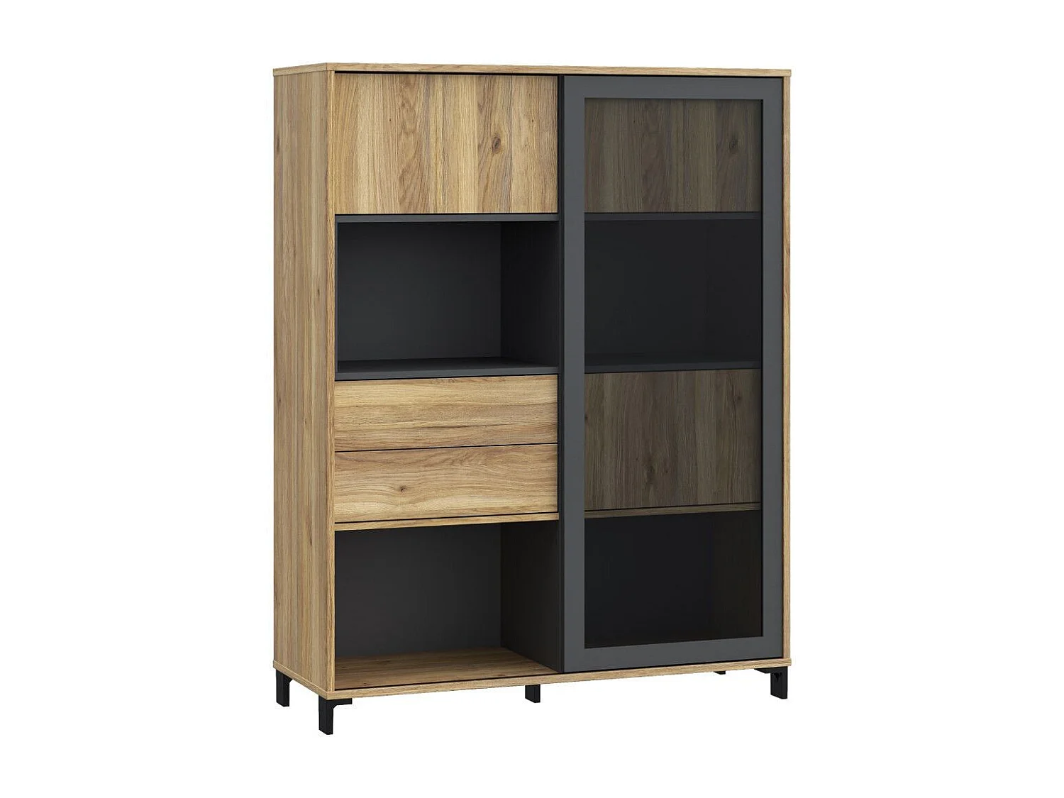 Aparador de salón-comedor de 149,6x115,5x42 cm con 3 puertas y 2 cajones en beige Folke