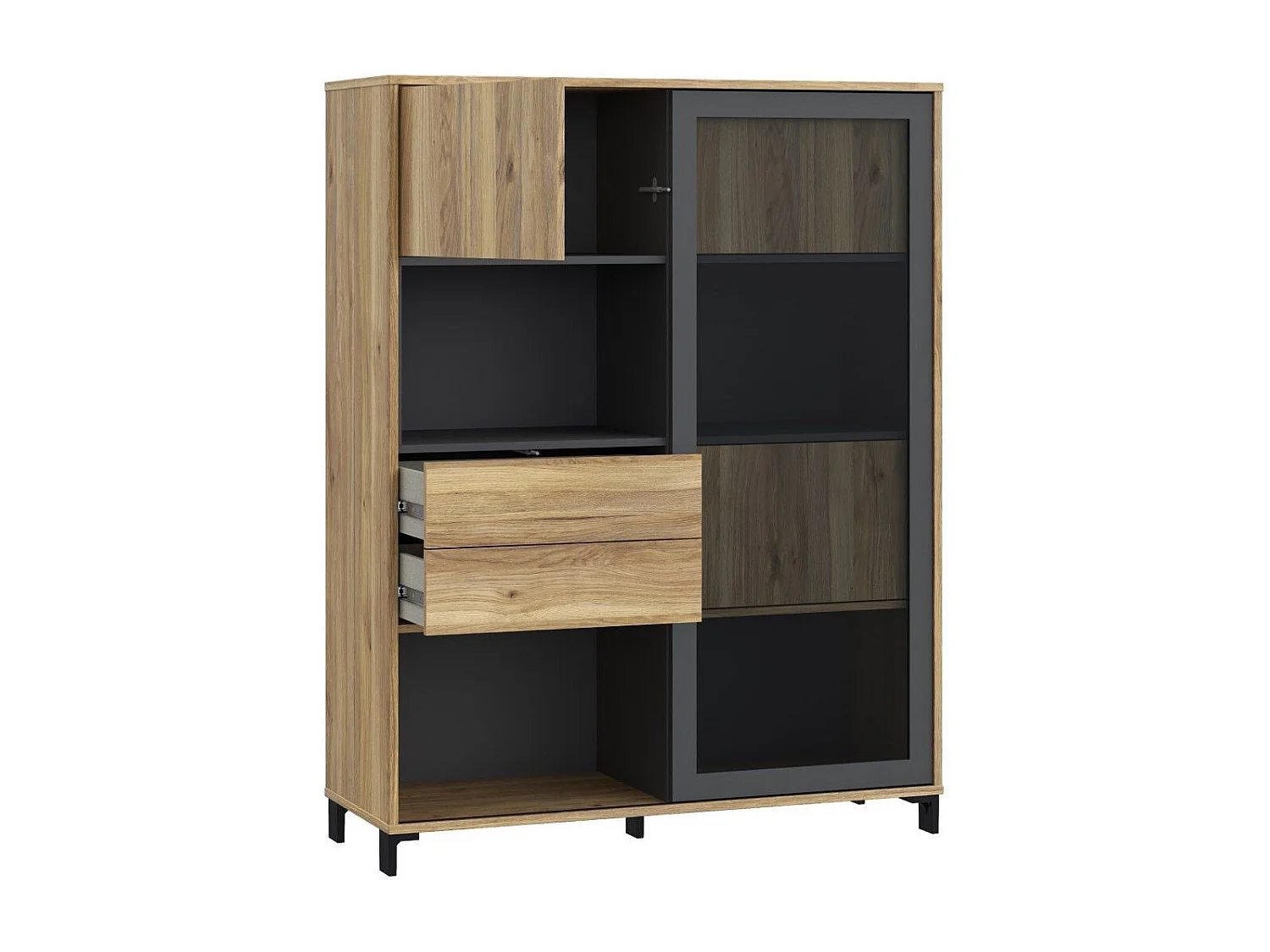 Aparador de salón-comedor de 149,6x115,5x42 cm con 3 puertas y 2 cajones en beige Folke