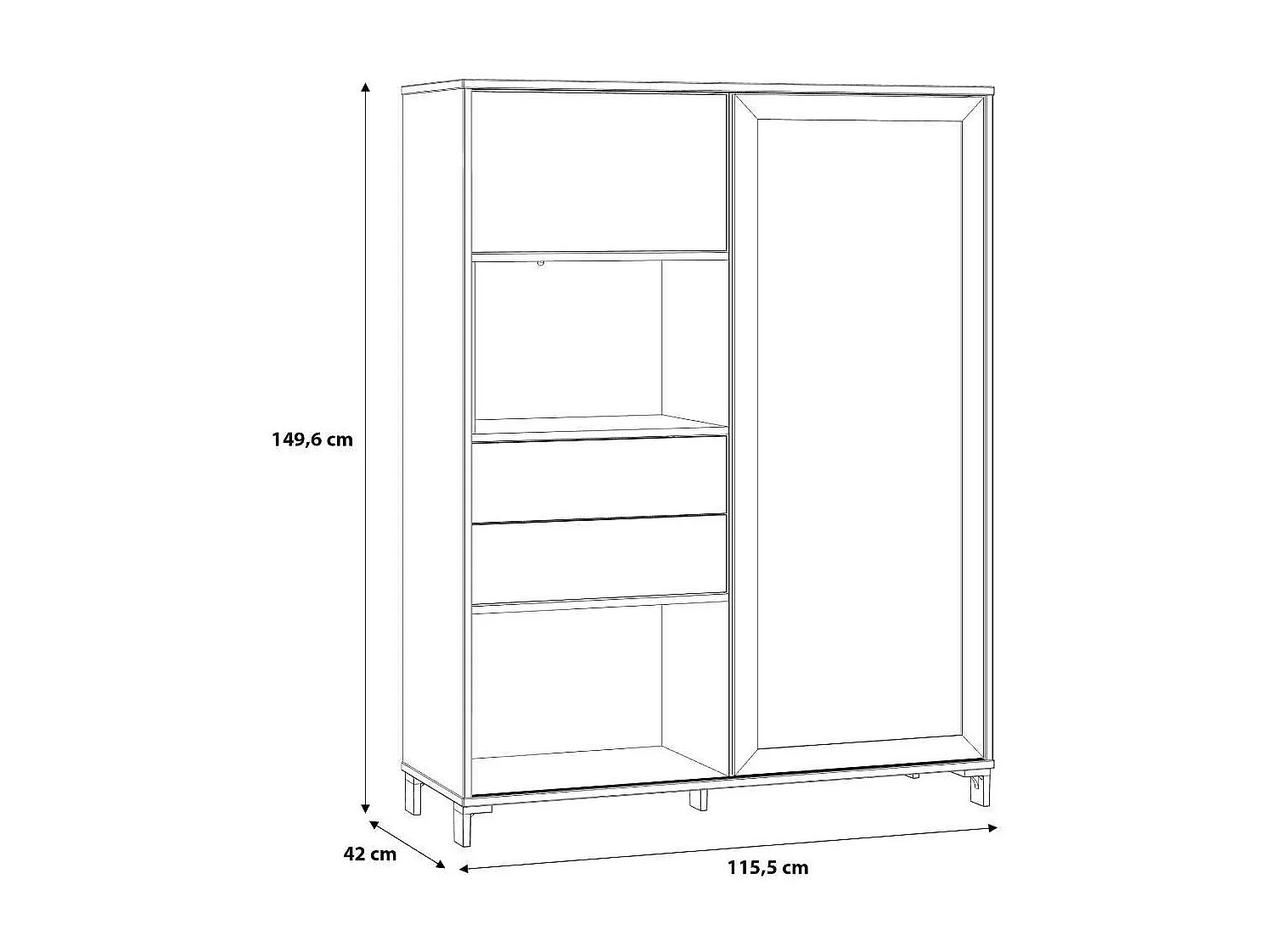 Aparador de salón-comedor de 149,6x115,5x42 cm con 3 puertas y 2 cajones en beige Folke