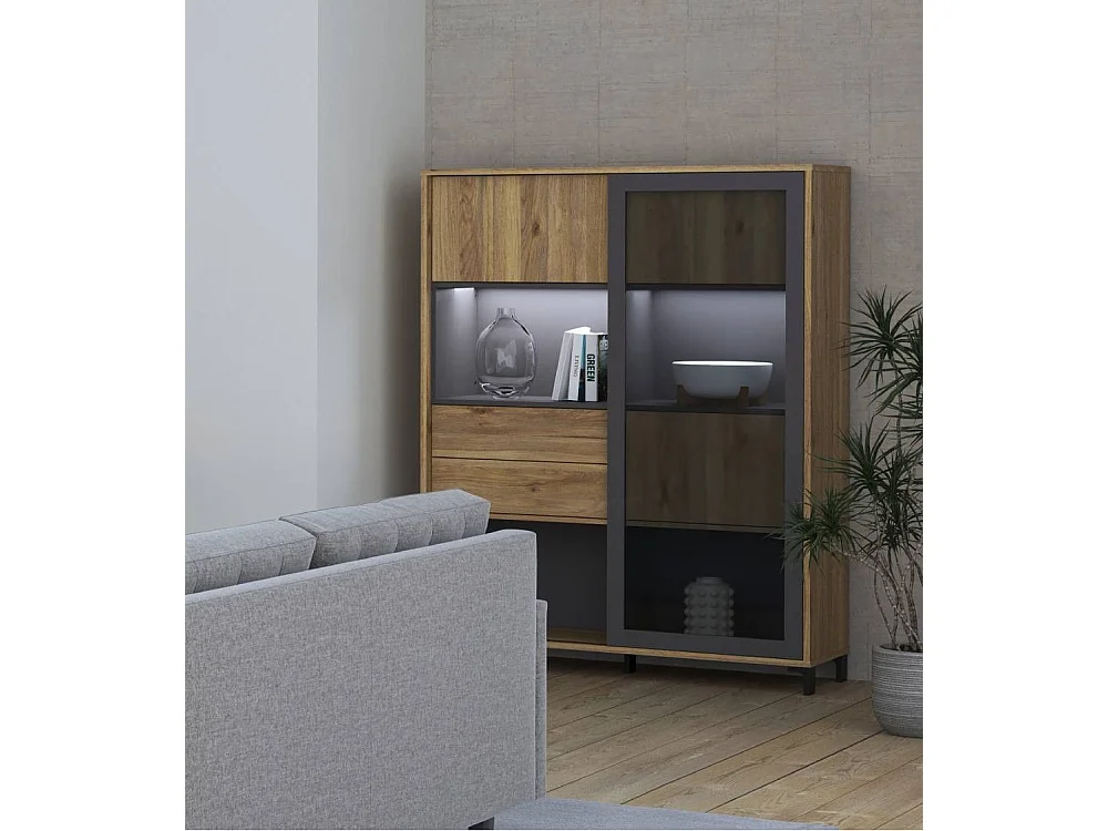 Aparador de salón-comedor de 149,6x115,5x42 cm con 3 puertas y 2 cajones en beige Folke