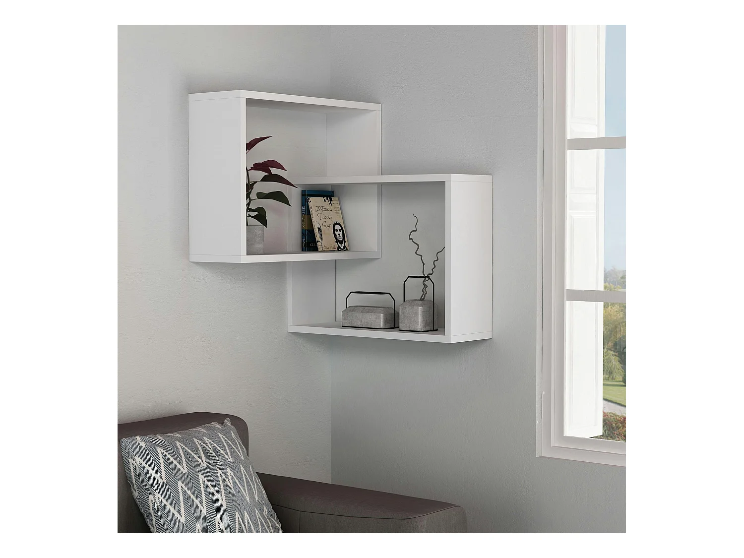 Étagère d'angle blanche design - 2 cubes imbriqués MARFA