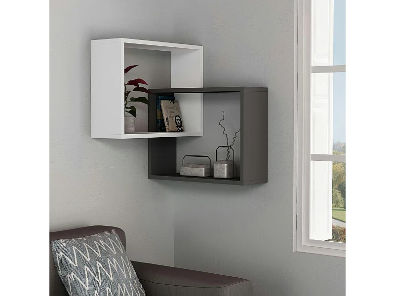 Étagère d'angle blanc & gris - 2 cubes imbriqués MARFA