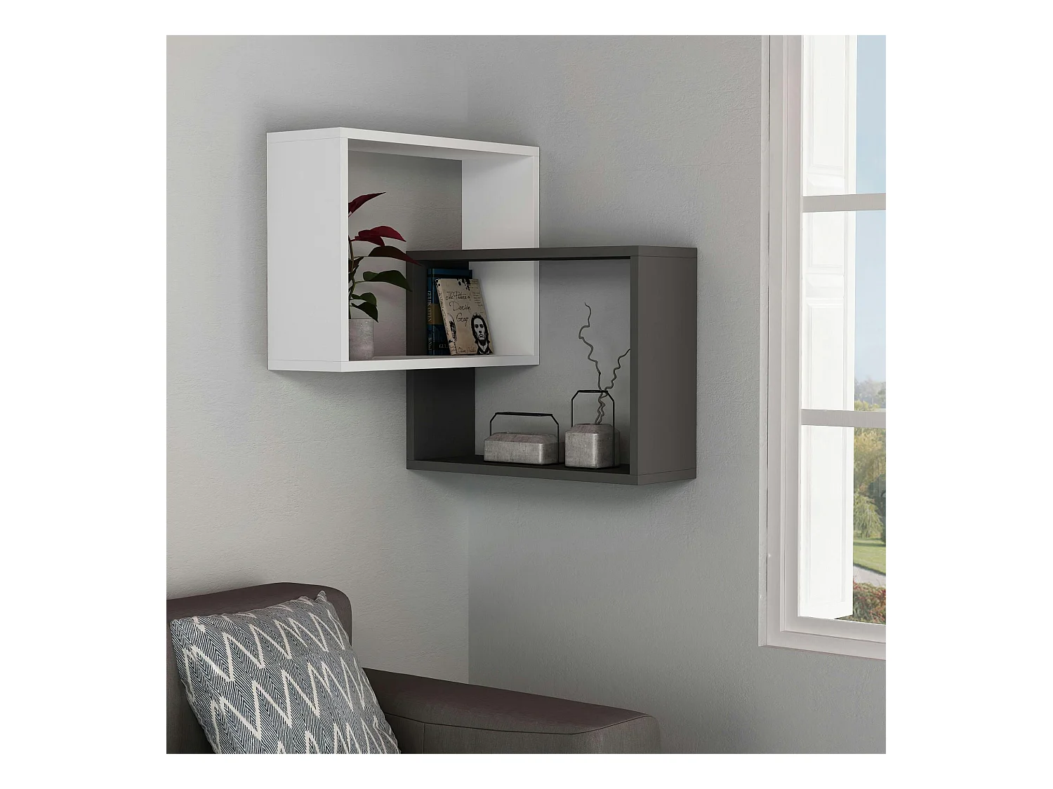 Étagère d'angle blanc & gris - 2 cubes imbriqués MARFA