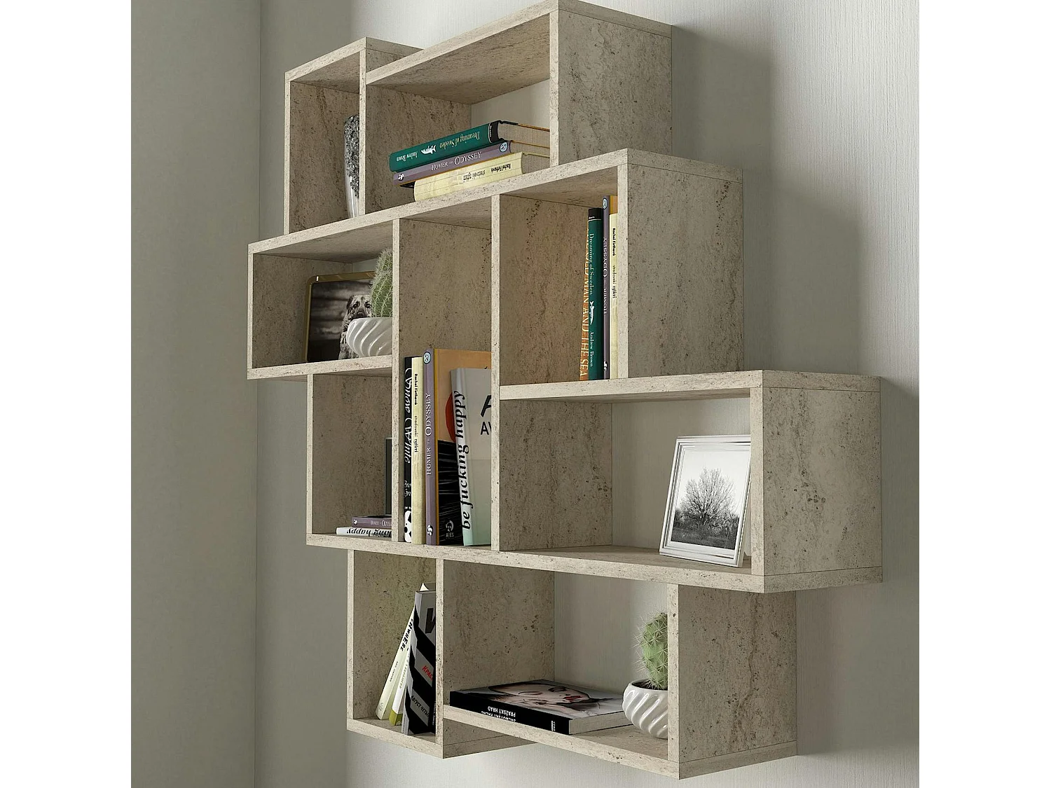 Etagère murale design 9 niches effet travertin MARFA