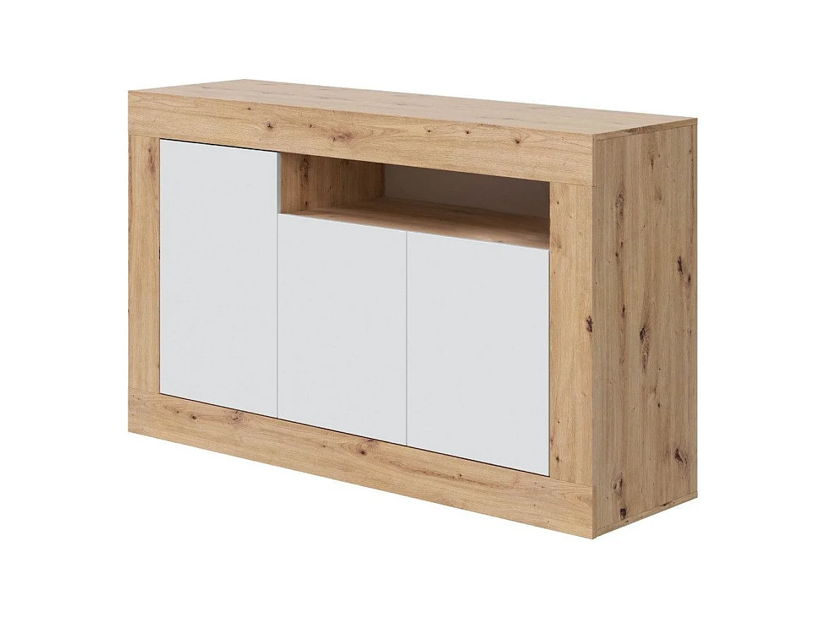 Aparador de salón de 87x144x42 cm con 3 puertas batientes en color blanco y beige Kento